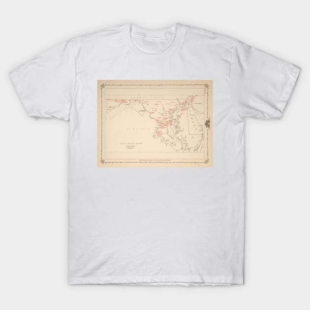 Old Maryland George Washington Historical Landmarks Map (1932) Vintage Founding Father MD Visited Atlas T-Shirt by Bravuramedia